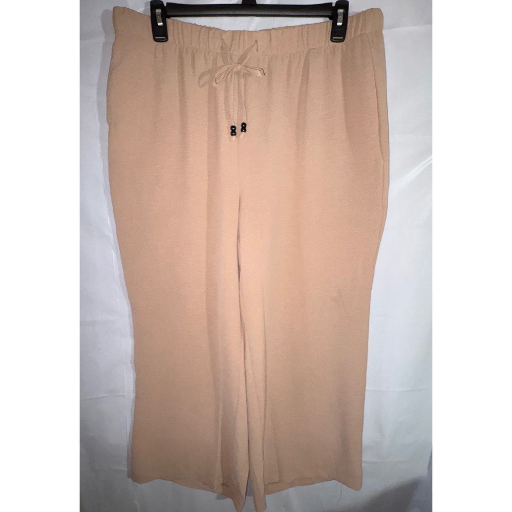 Rachel Zoe Tan Wide Leg Drawstring Pants Plus Sz 1X Beige Crepe Trousers Office